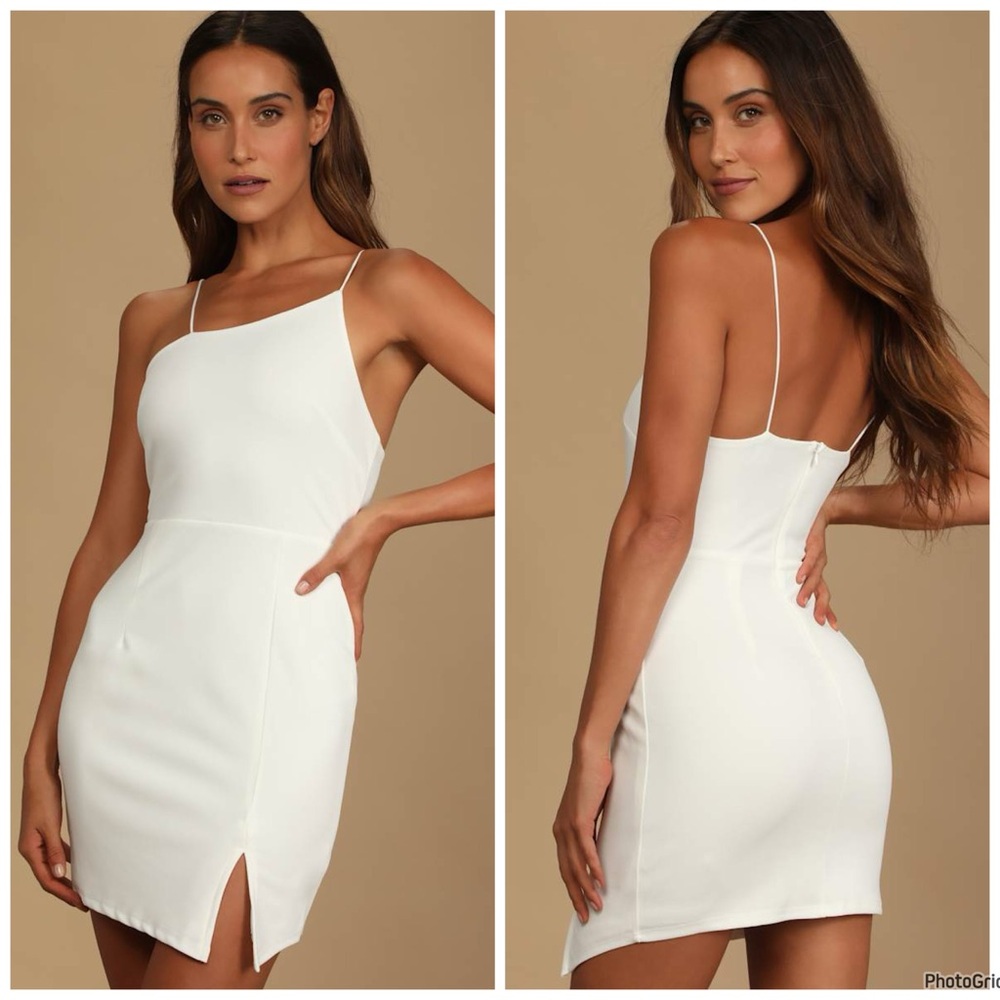 NWOT Lulu's Party of Two Ivory White Asymmetrical Mini Dress‎ $45 Medium